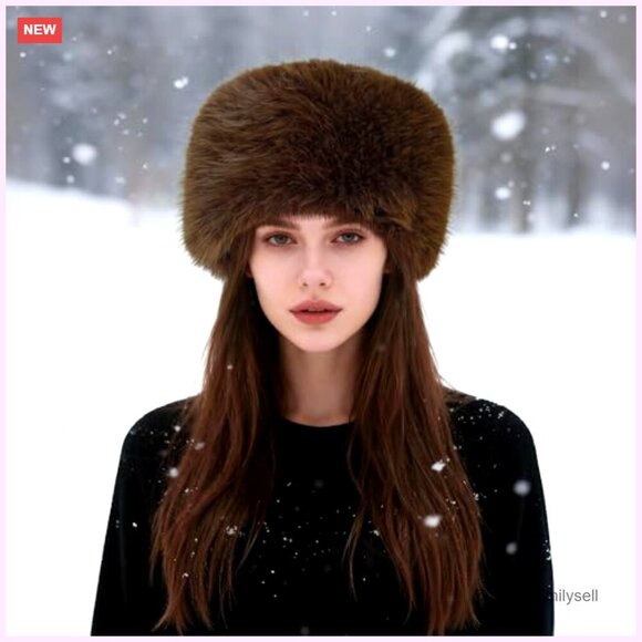 Faux Fur Bucket Hat with Ear Warmers, Winter Plush Russian Style